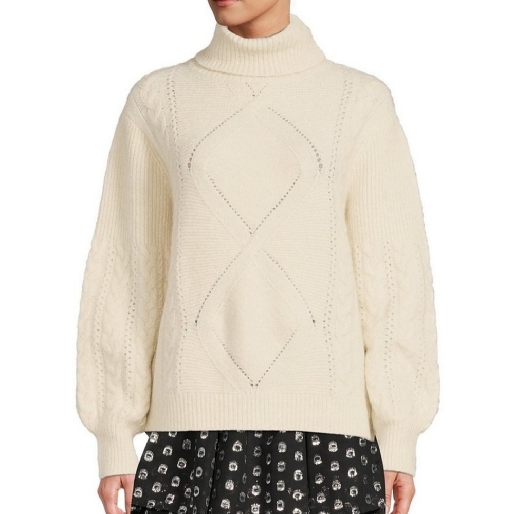 a LOVES a Biege Alpaca/Wool Blend Cable Knit Turtle Neck Balloon Sleeve Sweater